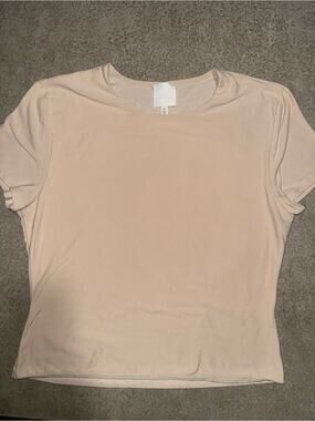 Planet Gold Women's Short Sleeve Crewneck Tee - Light Beige